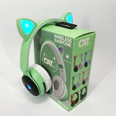 Беспроводные наушники ST77 LED со светящимися кошачьими ушками. Цвет: зеленый