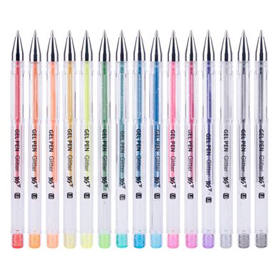 Ручка гелева YES Glitter 15 кольорів, 30 штук