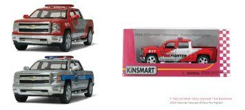 Металева колекційна машинка пікап Chevrolet Silverado Police та Firefighter Kinsmart KT5381WPR