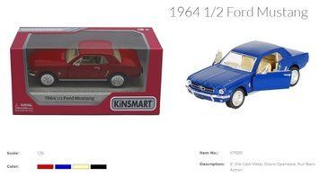 Модель легкова FORD MUSTANG 1/2 (1964) 5'' KT5351W метал.інерц.відкр.дв.4кол.кор./96/