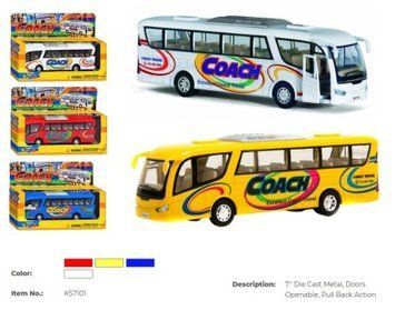 Металева інерційна модель туристичного автобуса Coach KINSMART KS7101W з дверцятами, що відчиняються.
