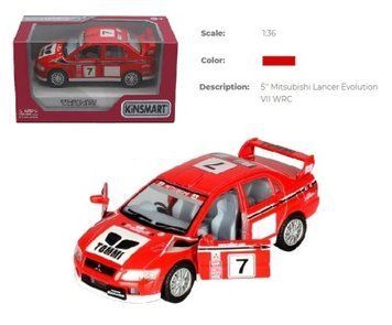 Модель легкова MITSUBISHI LANCER EVOLUTION VII WRC 5'' KT5048W метал.інерц.відкр.дв.кор./96/