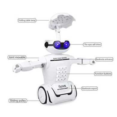 Электронная детская копилка - сейф с кодовым замком и купюроприемником Робот Robot Bodyguard и лампа 2в1