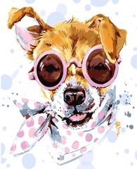 Набор для росписи по номерам Собака в очках Strateg с лаком размером 30х40 см (SS-6423)