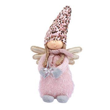 Новогодняя мягкая игрушка Novogod'ko Девочка Ангел в розовом 40см LED звезда